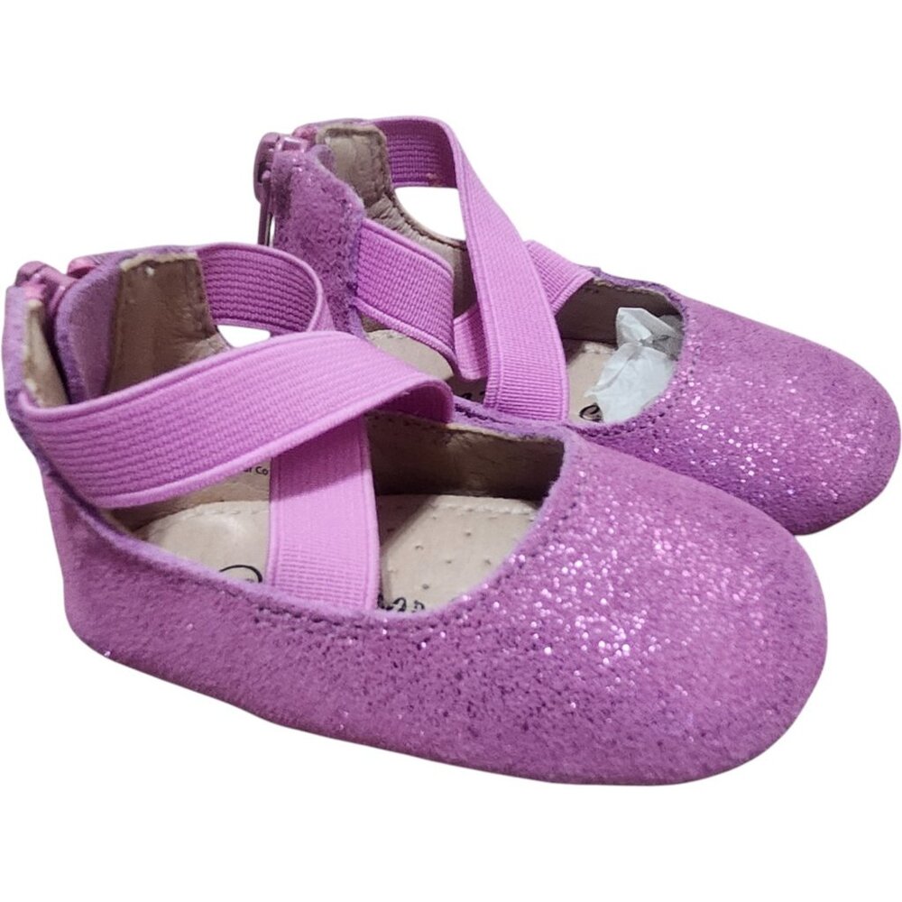 Leather Baby Size 3C Purple Glitter Ballerina Flat Ankle Cross Strap Girls Shoes